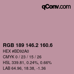 カラーコード: RGB 189 146.2 160.6 | qconv.com