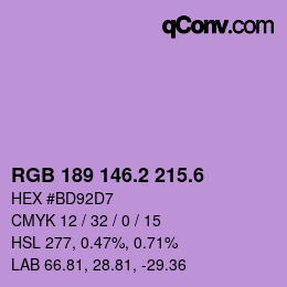 カラーコード: RGB 189 146.2 215.6 | qconv.com