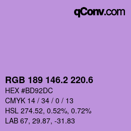 カラーコード: RGB 189 146.2 220.6 | qconv.com
