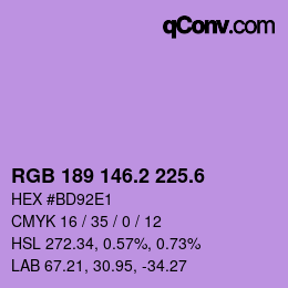 カラーコード: RGB 189 146.2 225.6 | qconv.com