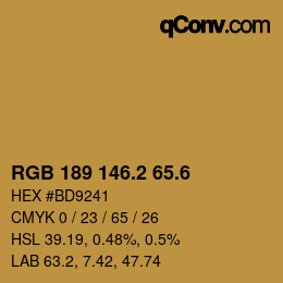 カラーコード: RGB 189 146.2 65.6 | qconv.com