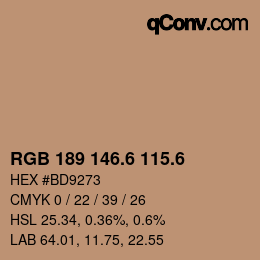 カラーコード: RGB 189 146.6 115.6 | qconv.com