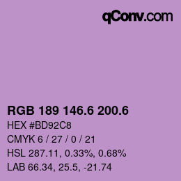 カラーコード: RGB 189 146.6 200.6 | qconv.com