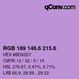カラーコード: RGB 189 146.6 215.6 | qconv.com