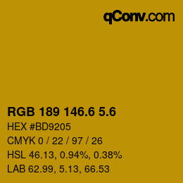 カラーコード: RGB 189 146.6 5.6 | qconv.com