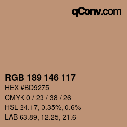 Color code: RGB 189 146 117 | qconv.com