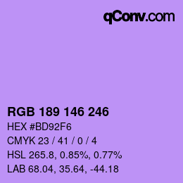 Color code: RGB 189 146 246 | qconv.com