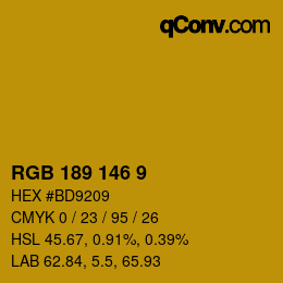 カラーコード: RGB 189 146 9 | qconv.com