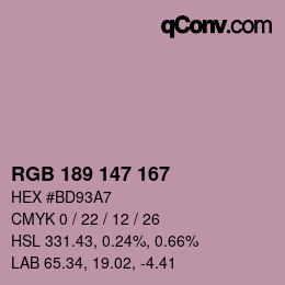 カラーコード: RGB 189 147 167 | qconv.com