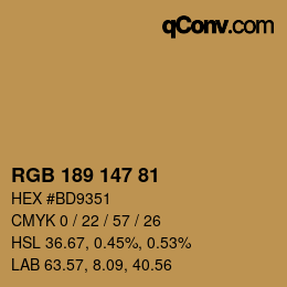 Color code: RGB 189 147 81 | qconv.com