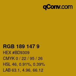 Color code: RGB 189 147 9 | qconv.com