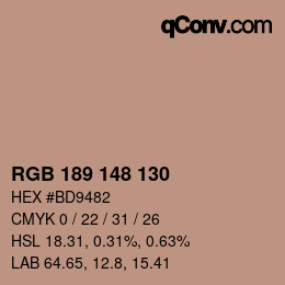 Color code: RGB 189 148 130 | qconv.com