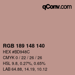 カラーコード: RGB 189 148 140 | qconv.com