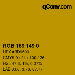 Color code: RGB 189 149 0 | qconv.com