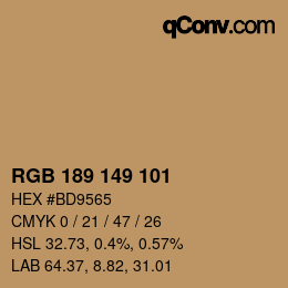 Color code: RGB 189 149 101 | qconv.com