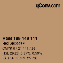 Color code: RGB 189 149 111 | qconv.com