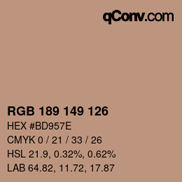 Color code: RGB 189 149 126 | qconv.com