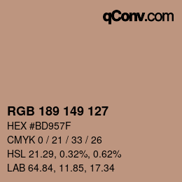 Color code: RGB 189 149 127 | qconv.com
