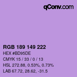 Color code: RGB 189 149 222 | qconv.com