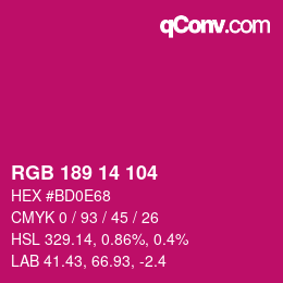 Color code: RGB 189 14 104 | qconv.com