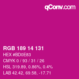 Color code: RGB 189 14 131 | qconv.com