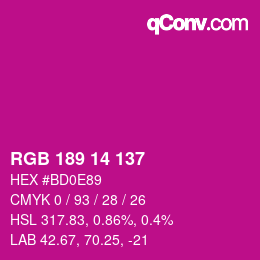 Color code: RGB 189 14 137 | qconv.com