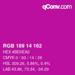 カラーコード: RGB 189 14 162 | qconv.com