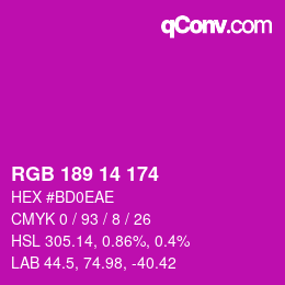 Color code: RGB 189 14 174 | qconv.com