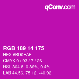Color code: RGB 189 14 175 | qconv.com
