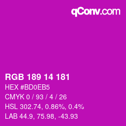 Color code: RGB 189 14 181 | qconv.com