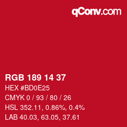 カラーコード: RGB 189 14 37 | qconv.com