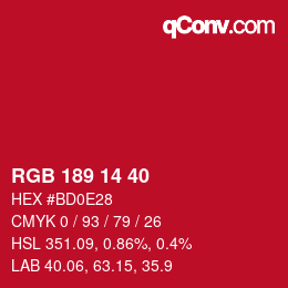カラーコード: RGB 189 14 40 | qconv.com