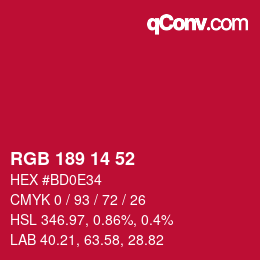 カラーコード: RGB 189 14 52 | qconv.com