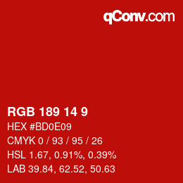 カラーコード: RGB 189 14 9 | qconv.com