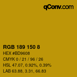 Color code: RGB 189 150 8 | qconv.com