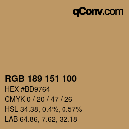Color code: RGB 189 151 100 | qconv.com