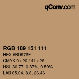 Color code: RGB 189 151 111 | qconv.com