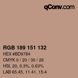Color code: RGB 189 151 132 | qconv.com