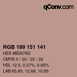 カラーコード: RGB 189 151 141 | qconv.com