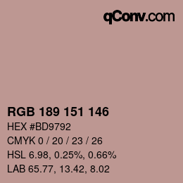 Color code: RGB 189 151 146 | qconv.com