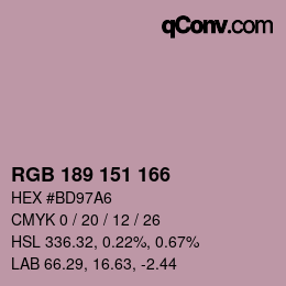 Color code: RGB 189 151 166 | qconv.com