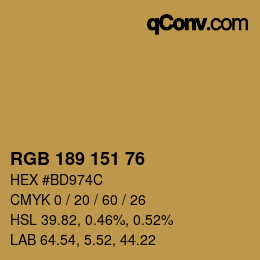 Color code: RGB 189 151 76 | qconv.com