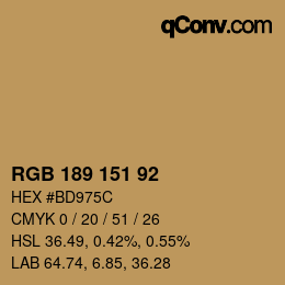 颜色代码: RGB 189 151 92 | qconv.com