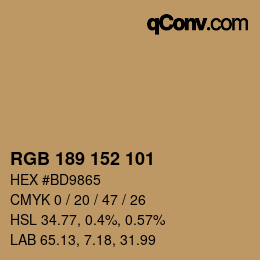 Color code: RGB 189 152 101 | qconv.com