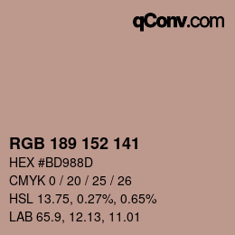 Color code: RGB 189 152 141 | qconv.com