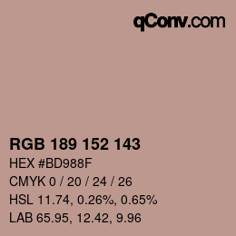 颜色代码: RGB 189 152 143 | qconv.com