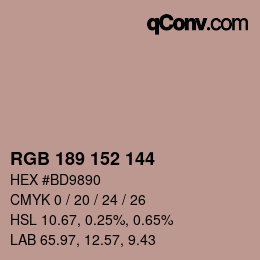 カラーコード: RGB 189 152 144 | qconv.com