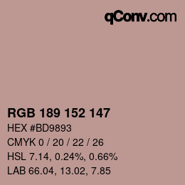 颜色代码: RGB 189 152 147 | qconv.com