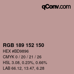 颜色代码: RGB 189 152 150 | qconv.com