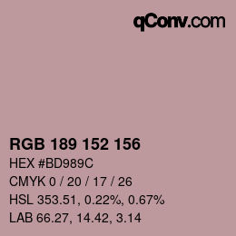 カラーコード: RGB 189 152 156 | qconv.com